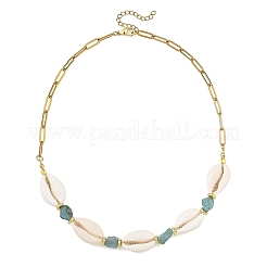 Halsketten aus natürlichen blauen Apatit-Splittern und Kaurimuscheln für Damen&nbsp;NJEW-JN06385