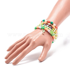 Set di braccialetti elastici heishi fatti a mano con perle d'acqua dolce del giorno di san patrizio e argilla polimerica&nbsp;BJEW-JB08768