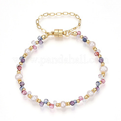 Stretch-Armbänder aus Messing und Glasperlen für Damen&nbsp;BJEW-T022-09G
