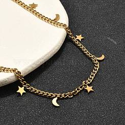 Halsketten aus gedrehter Kette aus 304 Edelstahl mit Quaste mit Mond- und Sternanhänger&nbsp;NJEW-R023-05G