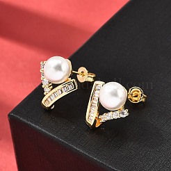 Pendientes redondos de latón con micropavé de circonitas cúbicas transparentes&nbsp;EJEW-A135-28G