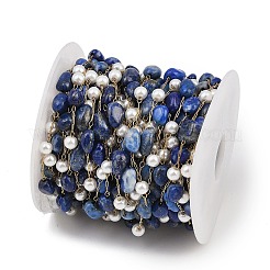 Pépites de lapis-lazuli naturel et chaînes à maillons faites à la main en acier inoxydable 316&nbsp;CHS-K021-14G-15