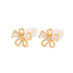 Ohrstecker aus Messing mit Mikropflaster und klarem Zirkonia in Blumenform für Damen&nbsp;EJEW-A150-03G
