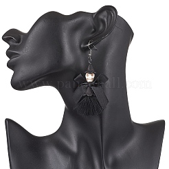 Ohrhänger aus Acryl und synthetischem Türkis und Polycotton mit Quaste und Polyesterschleife&nbsp;EJEW-JE06540