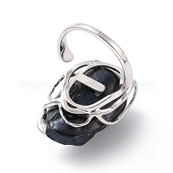 Pépite de perles naturelles avec anneau de manchette ouvert feuille de zircone cubique&nbsp;RJEW-P033-02P-01A