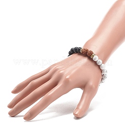 Bracelet extensible en perles rondes naturelles rudraksha & howlite & pierre de lave&nbsp;BJEW-JB09017
