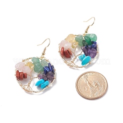 Anello intrecciato con pietre preziose miste naturali e sintetiche con orecchini pendenti albero della vita&nbsp;EJEW-JE04881-02