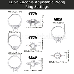 4 Stück 4 Stile Messing Micro Pave Zirkonia verstellbare Ringeinstellungen&nbsp;KK-BBC0024-14B