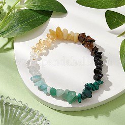 Chakra aventurine verte naturelle & citrine & oeil de tigre & obsidienne & cristal de quartz & fleur amazonite & topaze puces de jade bracelets extensibles en perles&nbsp;BJEW-JB10777-03