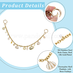 Cadenas decorativas para bolsos de acero inoxidable 304 con borlas de concha natural galvanizada y perlas de imitación de plástico ABS y aleación.&nbsp;HJEW-BM00057
