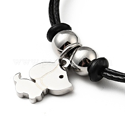 Bracelet à breloques chien en acier inoxydable 304 avec cordon ciré pour femme&nbsp;BJEW-A125-25