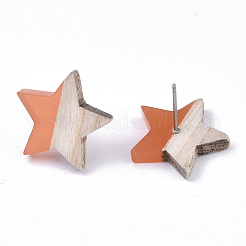 Boucles d'oreilles en résine et bois transparentes&nbsp;EJEW-N017-001A-D04