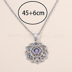 Collares colgantes de circonita cúbica de colores con pavé de latón y flor de loto de chakra para mujer&nbsp;FS-WG17A97-01