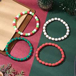 4-teiliges Set mit Stretch-Armbändern aus Polymer-Ton mit Säulenperlen für Damen&nbsp;BJEW-JB10998
