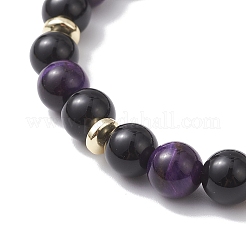 Braccialetti elastici rotondi in occhio di tigre naturale e ossidiana senza occhi e perline di ematite sintetica non magnetica per le donne&nbsp;BJEW-JB12762