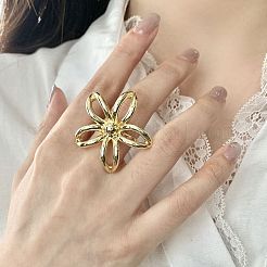 Bagues manchettes en laiton à fleurs pour femmes&nbsp;FS-WGCE6A5-02