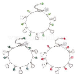 3 pulsera con dijes de rhinestone de aleación y acero inoxidable 304 en 3 colores&nbsp;BJEW-JB12447
