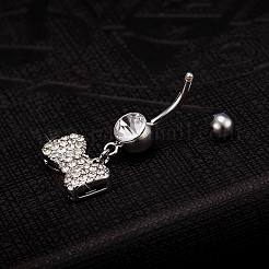 Piercing Schmuck echte platinierte Messing Strass Bowknot Nabel Ring Bauchringe&nbsp;AJEW-EE0001-79A