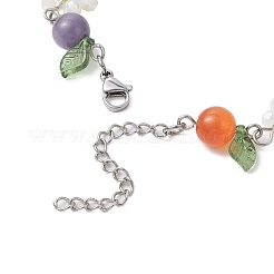 Bracelets en verre et œil de chat avec fleur et feuille pour femmes&nbsp;BJEW-TA00541