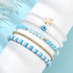 5 Stück 5 Stil Fimo Heishi Surfer Stretch Armbänder Set&nbsp;BJEW-TA00353