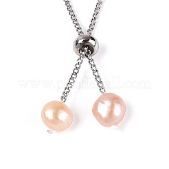Verstellbare Naturperle mit Messingketten-Schiebearmbändern für Frauen und Mädchen&nbsp;BJEW-T022-16C