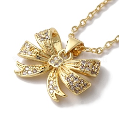 Collane con pendente bowknot a catena portacavi in ottone con micro pavé di zirconi trasparenti per donna&nbsp;NJEW-C054-02A-G