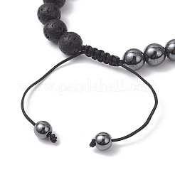 Braccialetti di perline intrecciate in ematite sintetica non magnetica e perline di roccia lavica naturale&nbsp;BJEW-JB12611-02