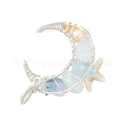 Pendentifs en fil de fer composés d'éclats d'aigue-marine naturelle et de coquillages spiralés naturels&nbsp;PALLOY-TA00439