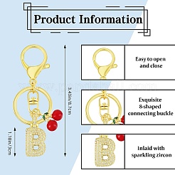 Porte-clés pendentif lettre en laiton micro pavé de zircons cubiques transparents&nbsp;KEYC-SW00015-B