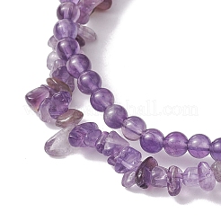 Braccialetti elasticizzati da donna con perline di ametista naturale rotonde e con chip&nbsp;BJEW-JB10189-03