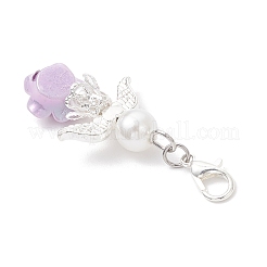 Decorazione pendente in perla sintetica in acrilico e plastica ABS con angelo di fiori&nbsp;HJEW-JM03824