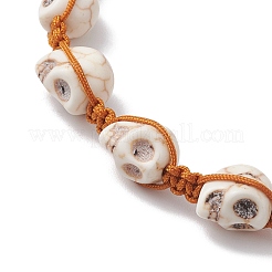 Verstellbare Halloween-Totenkopf-Armbänder aus geflochtenen synthetischen türkisfarbenen Perlen für Frauen und Männer&nbsp;BJEW-JB10655
