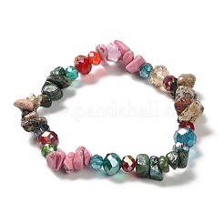 3 bracciale elastico in stile bohémien con perline di vetro e turchese naturale per donna&nbsp;BJEW-S178-03