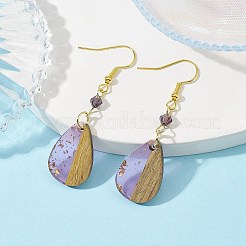 Boucles d'oreilles pendantes en résine transparente et en bois de noyer&nbsp;EJEW-JE05490