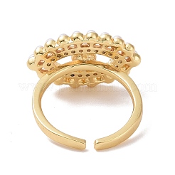 Anello a polsino aperto occhio di cavallo con zirconi cubici trasparenti con perle acriliche in rilievo&nbsp;RJEW-P032-13G