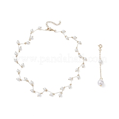 304 Edelstahl & Kunststoff Imitation Perle Gliederkette runder Anhänger Y Halsketten&nbsp;NJEW-JN05419