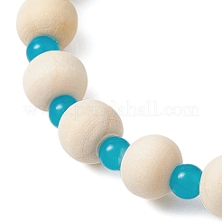 Bracelets extensibles en turquoise synthétique et perles de bois et de verre pour femmes&nbsp;BJEW-JB11124-02