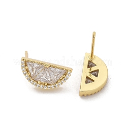 Pendientes de botón de latón semicircular con micro pavé de circonitas cúbicas transparentes&nbsp;EJEW-M077-08G