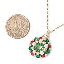 Glasperlen und Muschelperlen Weihnachtskranz-Anhänger 304 Edelstahl Kabelkette Halsketten&nbsp;NJEW-MZ00121