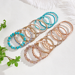16 stücke 16 stil kristall strass & harz & glas saatperlen stretch-armbänder set&nbsp;BJEW-AN0001-15