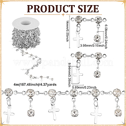 Cadenas de rhinestone de latón planas y redondas de 4 m con dije en forma de cruz&nbsp;DIY-PH0030-93S