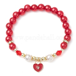 2 Stück Stretch-Armbänder aus Acrylperlen mit rundem Valentinstagsmotiv&nbsp;BJEW-JB11422