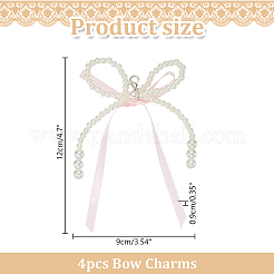 4 ciondolo decorativo con fiocco in nastro e perle finte in plastica&nbsp;DIY-HY0002-10B