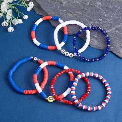 7pcs 7 Stil handgefertigte Fimo Heishi Surfer Stretch Armbänder Set&nbsp;BJEW-SW00076