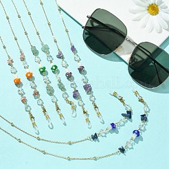 4 Stück 4-teiliges Set aus natürlichen gemischten Edelsteinsplittern und Bunte Malerei-Brillenketten mit Pilzperlen&nbsp;AJEW-TA00020