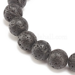 Bracciale elasticizzato in roccia lavica naturale con tubo in lega di perline&nbsp;BJEW-JB08322-01
