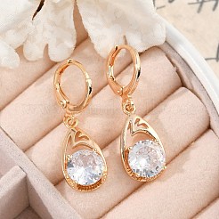 Orecchini a monachella in ottone con micro pavé di zirconi chiari&nbsp;EJEW-K300-13G