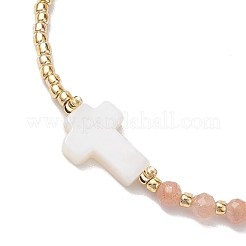 Braccialetti con perline intrecciate con pietra solare naturale sfaccettata rotonda da 3 mm e perline&nbsp;BJEW-JB10594-02