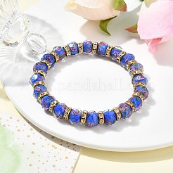 Rondelle facetado hecho a mano flor interior oro arena murano y pulseras elásticas con cuentas de hierro para mujer&nbsp;BJEW-SW001579-04