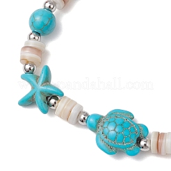 Pulseras elásticas de cuentas de concha de agua dulce natural de estrella de mar y tortuga para mujer&nbsp;BJEW-JB11922-01